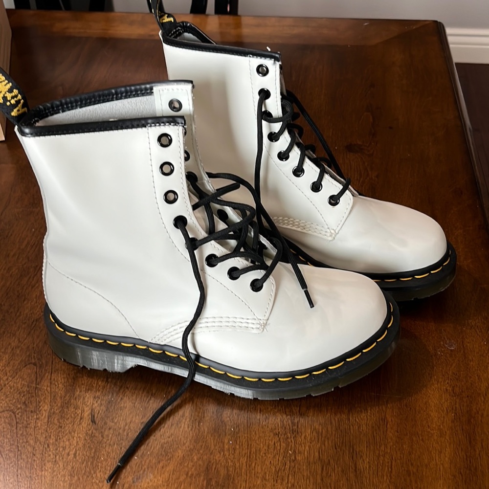 White lace up doc marten boots